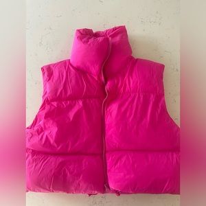 Hot Pink Crop Puffer Vest - Women’s